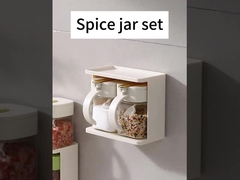 Durable 2 Grids Clear  Condiments Glass Container Pots Set With Handle And Spoon